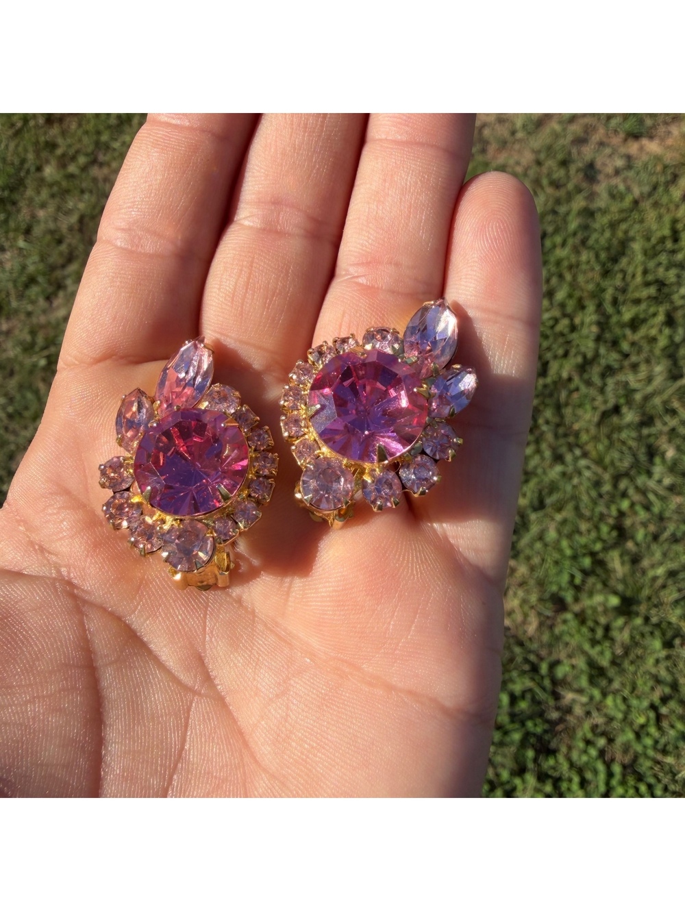 Juliana pink navettes rhinestone earrings reference- IIJJ-002944 vintage 60s